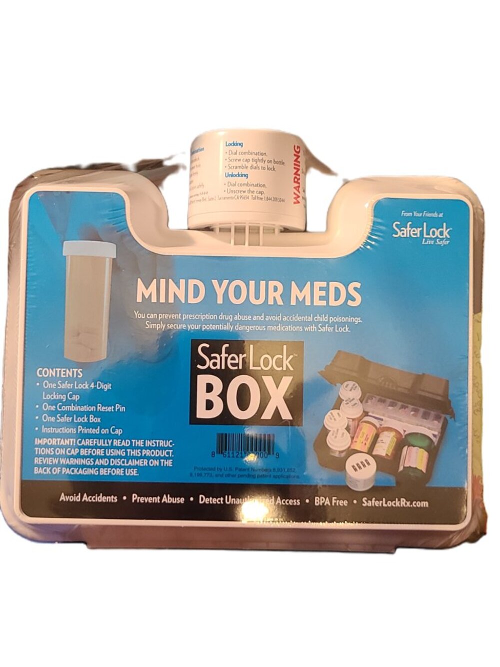 Safer Lock Medicine 4 Digit Combination Lock Box White Color